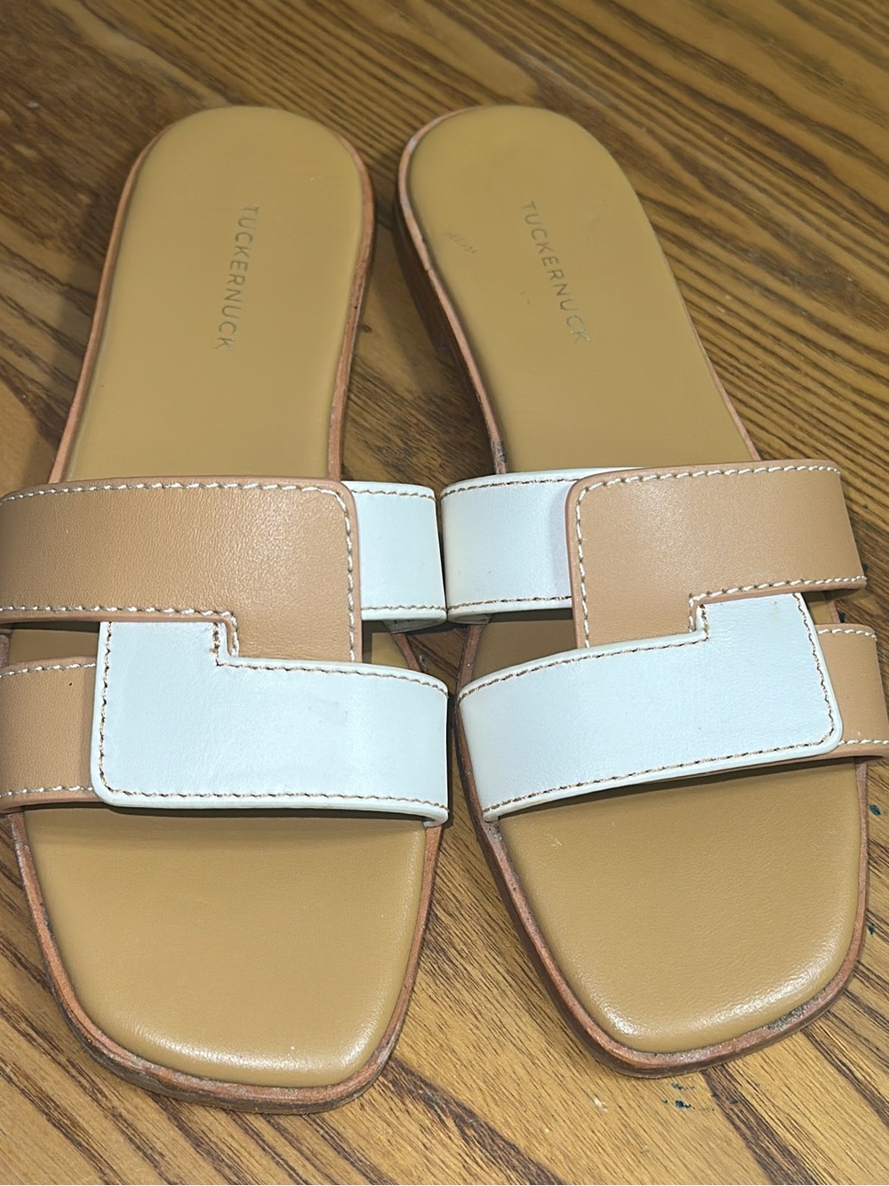Tuckernuck Cognac and White Leather Muse Sandals 7.5 (shoe 22)